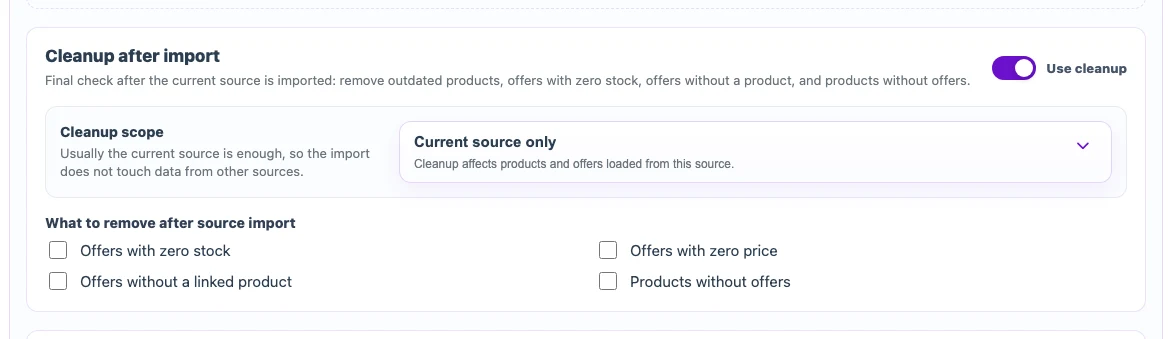 Cleanup settings for records missing after XML import