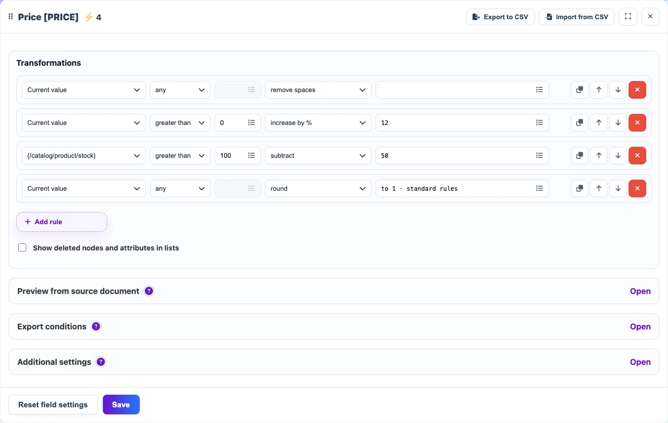 Sequential price transformations using a neighboring XML node