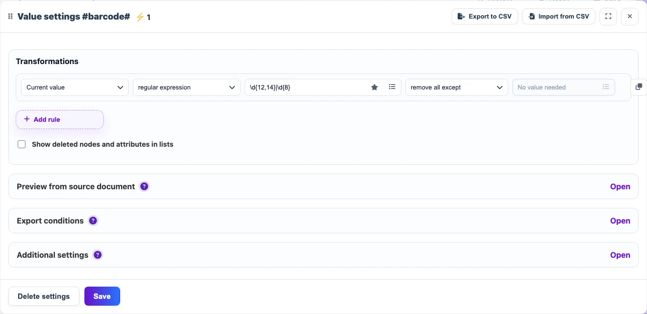 Open image larger Barcode extraction rule with a regular expression in Eofferix
