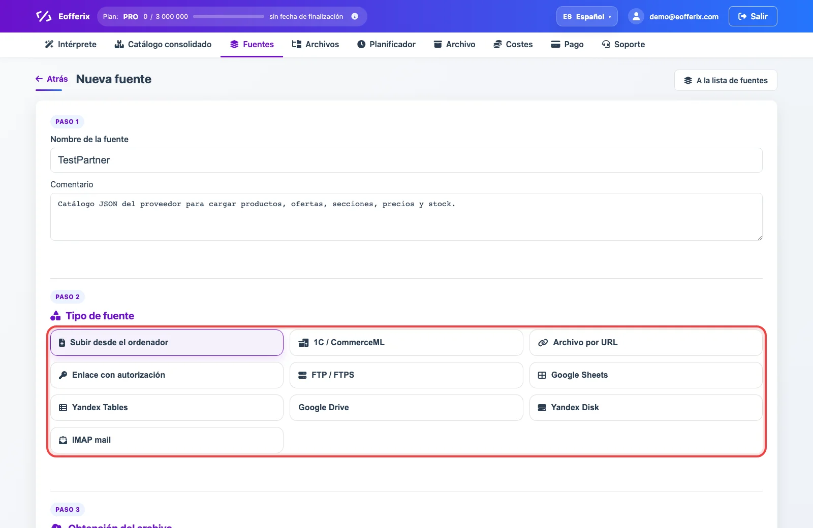 Cómo importar un catálogo JSON al catálogo consolidado de Eofferix