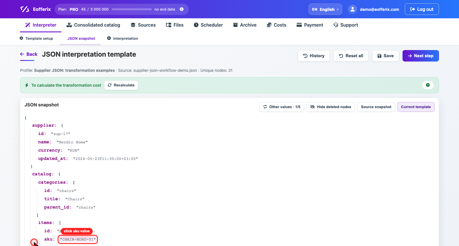 Animation of snapshot transformations: price multiply, rounding, stock condition and Title field setup Animation of snapshot transformations: price multiply, rounding, stock condition and Title field setup