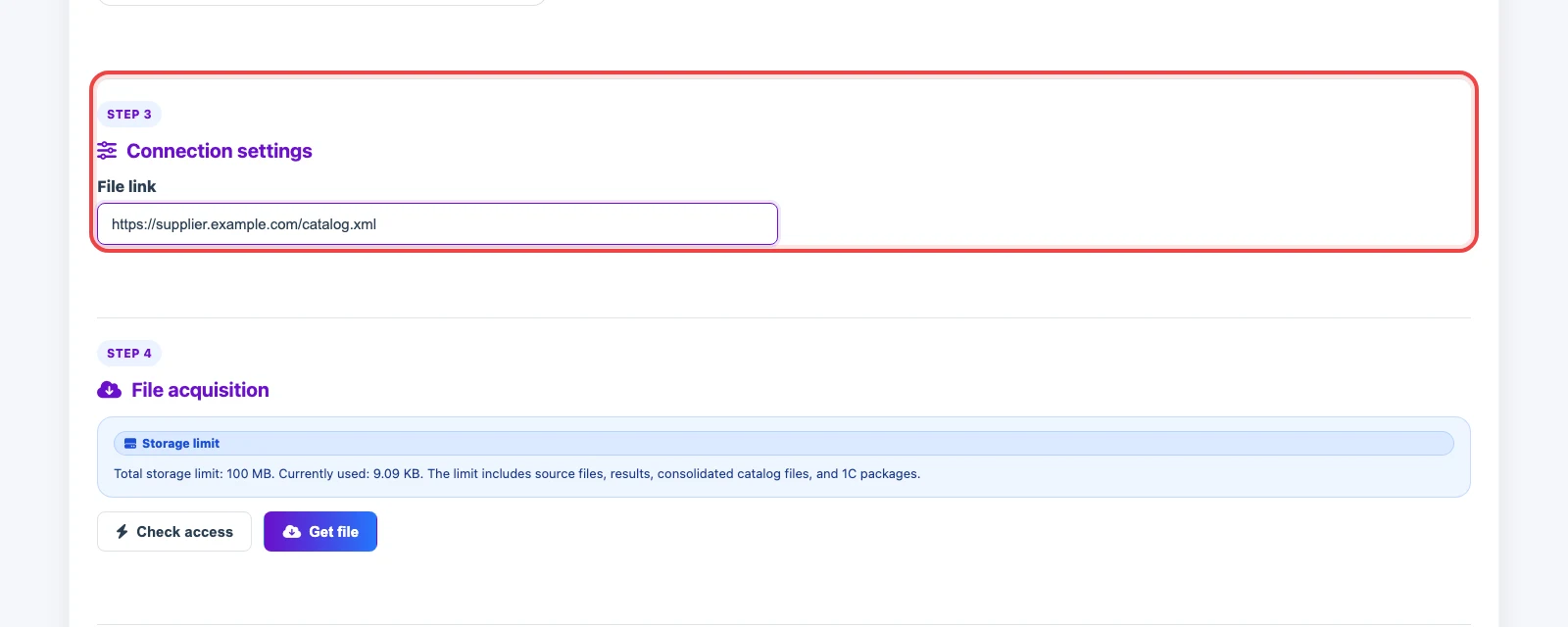 File URL field in URL source settings